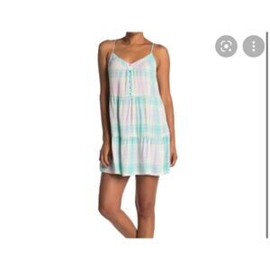Abound pastel plaid tiered spaghetti strap slip summer dress size Medium‎ NEW